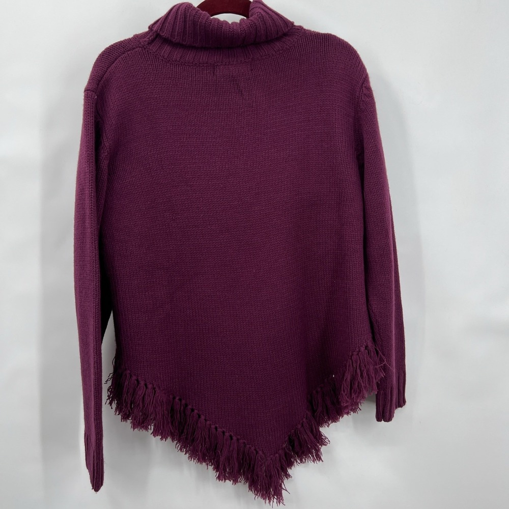 Susan Graver Size L Poncho Cape Burgundy Sweater Fringe Hem Cowl Neck Top Women - Picture 2 of 9
